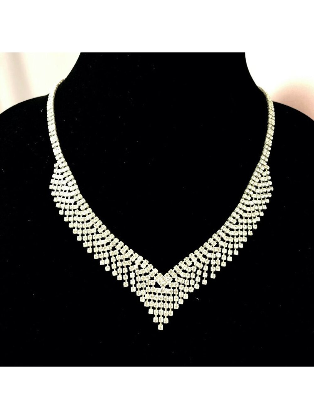 Occasion Necklace 18.5" Silver-tone Rhinestones Fringe